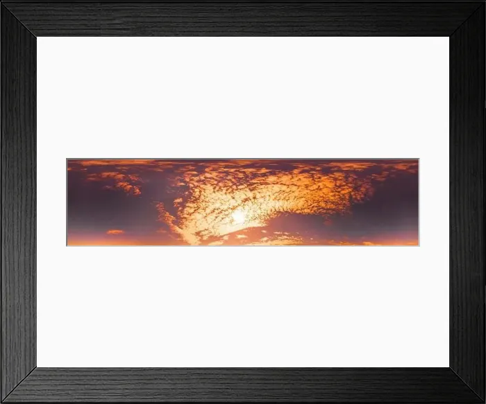 Framed Print : Golden glowing red orange sunset sky panorama Framed Print : Golden glowing red orange sunset sky panorama
