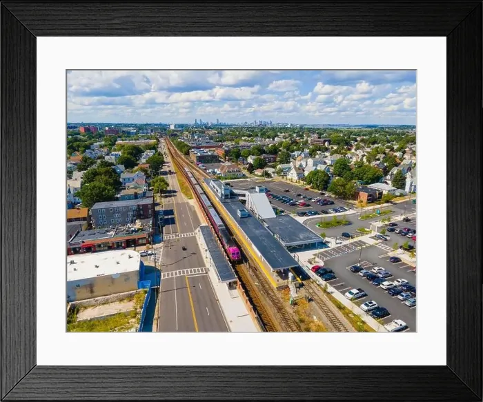 Framed Print : MBTA Commuter Rail stops at Wollaston Station in Wollaston of Quincy city, Massachusetts MA, USA Framed Print : MBTA Commuter Rail stops at Wollaston Station in Wollaston of Quincy city, Massachusetts MA, USA
