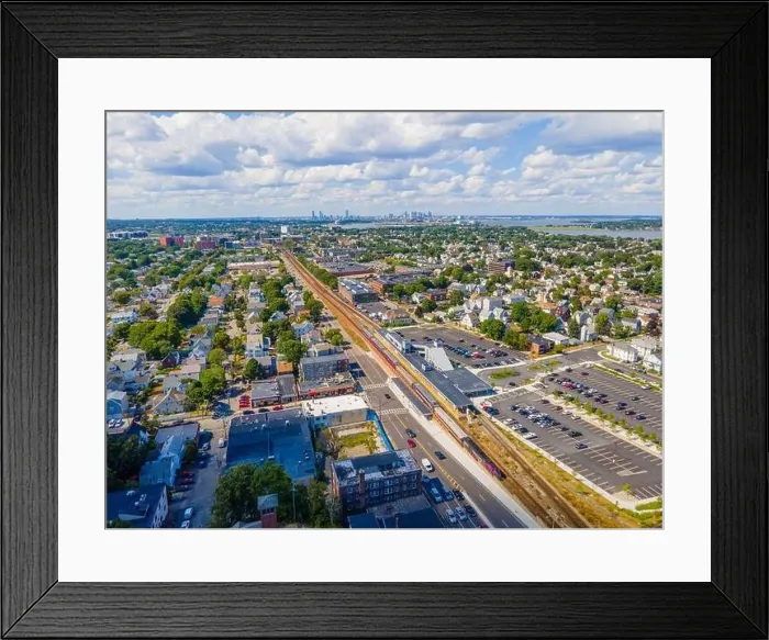 Framed Print : MBTA Commuter Rail stops at Wollaston Station in Wollaston of Quincy city, Massachusetts MA, USA Framed Print : MBTA Commuter Rail stops at Wollaston Station in Wollaston of Quincy city, Massachusetts MA, USA