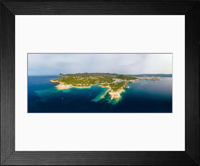 Framed Print : Cala Gracio and Calo el Moro beach on Ibiza island, Spain, aerial views Framed Print : Cala Gracio and Calo el Moro beach on Ibiza island, Spain, aerial views
