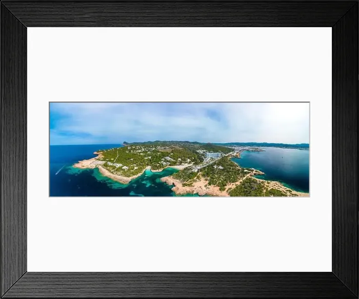 Framed Print : Cala Gracio and Calo el Moro beach on Ibiza island, Spain, aerial views Framed Print : Cala Gracio and Calo el Moro beach on Ibiza island, Spain, aerial views