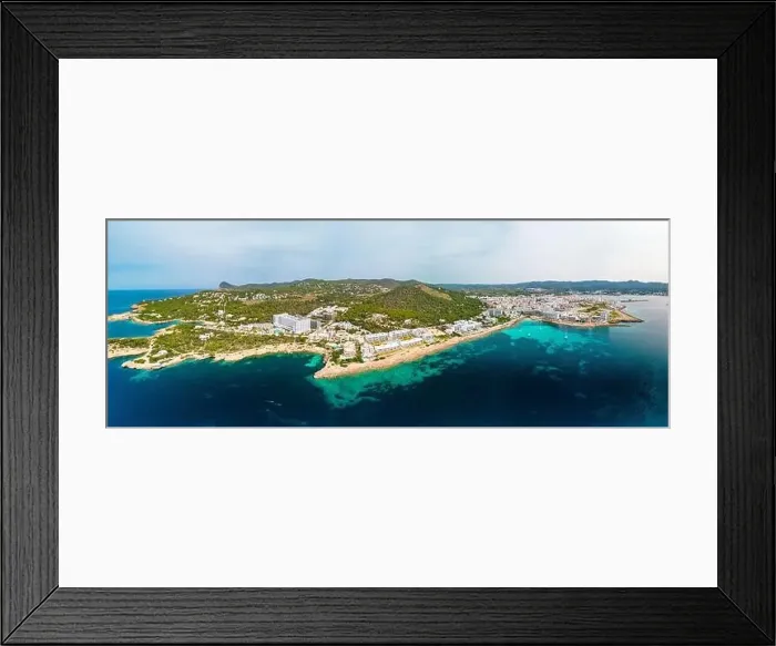 Framed Print : Cala Gracio and Calo el Moro beach on Ibiza island, Spain, aerial views Framed Print : Cala Gracio and Calo el Moro beach on Ibiza island, Spain, aerial views