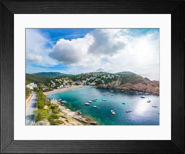 Framed Print : Aerial drone view of Cala Vadella, Ibiza islands, Spain