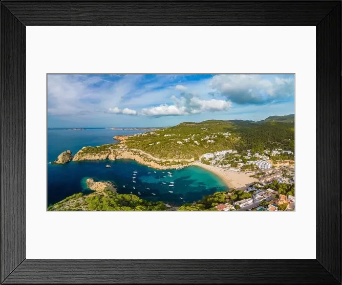 Framed Print : Aerial drone view of Cala Vadella, Ibiza islands, Spain