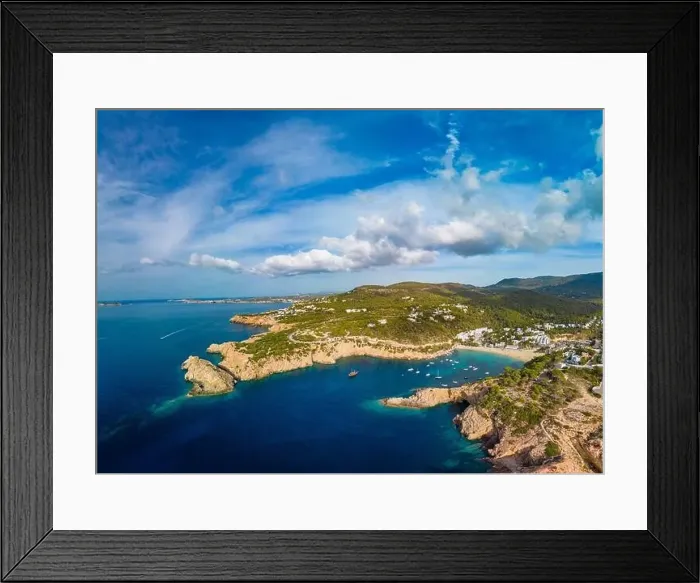 Framed Print : Aerial drone view of Cala Vadella, Ibiza islands, Spain