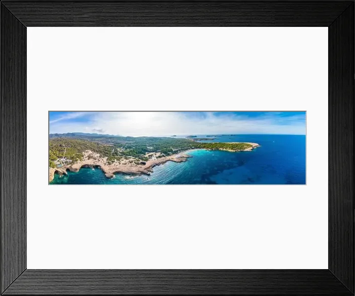 Framed Print : Ibiza Cala Bassa beach with turquoise water, aerial drone views Framed Print : Ibiza Cala Bassa beach with turquoise water, aerial drone views