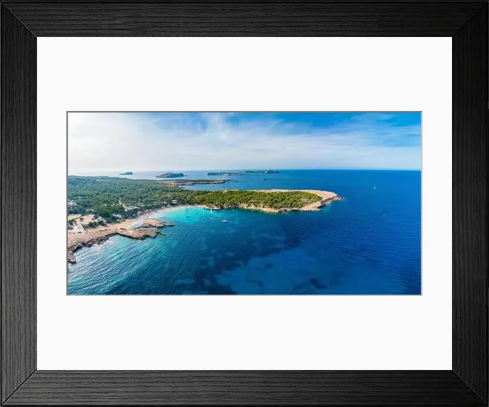 Framed Print : Ibiza Cala Bassa beach with turquoise water, aerial drone views Framed Print : Ibiza Cala Bassa beach with turquoise water, aerial drone views
