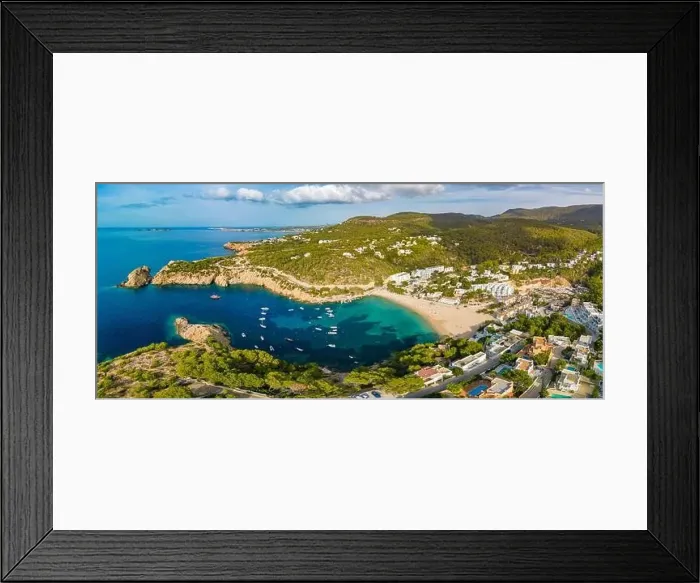 Framed Print : Aerial drone view of Cala Vadella, Ibiza islands, Spain Framed Print : Aerial drone view of Cala Vadella, Ibiza islands, Spain