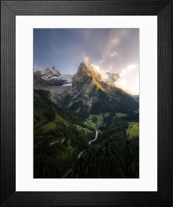 Framed Print : Drone shot from swiss mountains