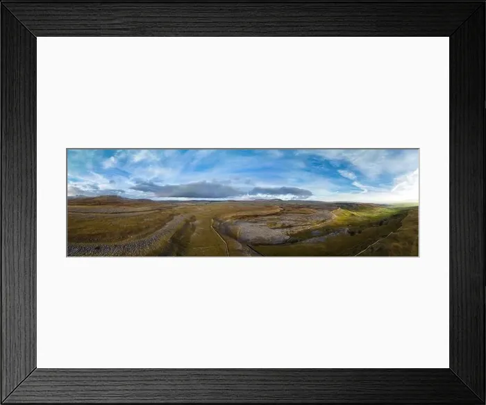Framed Print : Limestone pavement panoramic drone aerials # of Crummock Dale near Austwick, North Yorkshire Framed Print : Limestone pavement panoramic drone aerials # of Crummock Dale near Austwick, North Yorkshire