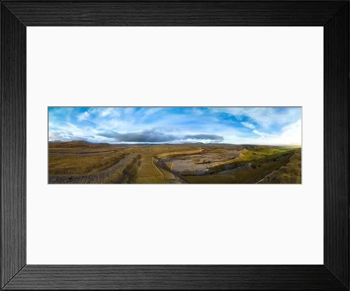 Framed Print : Limestone pavement panoramic drone aerials # of Crummock Dale near Austwick, North Yorkshire Framed Print : Limestone pavement panoramic drone aerials # of Crummock Dale near Austwick, North Yorkshire