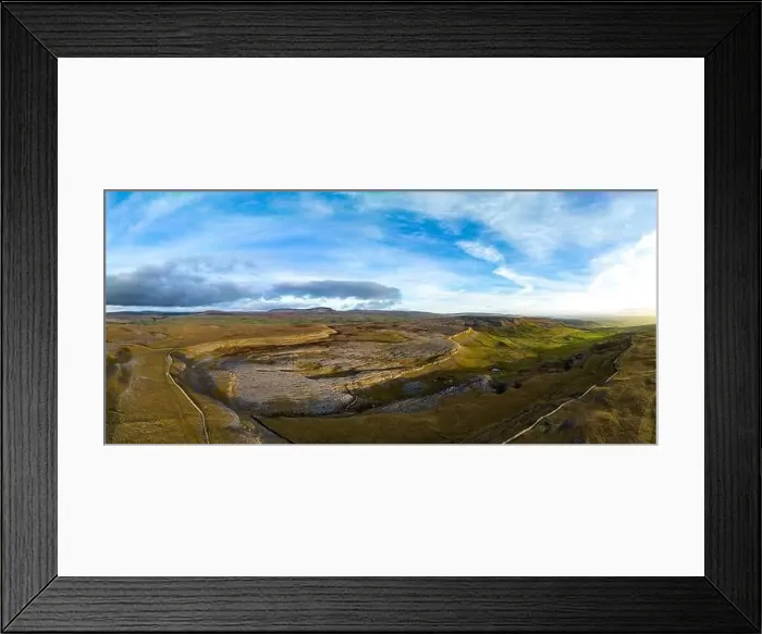 Framed Print : Limestone pavement panoramic drone aerials # of Crummock Dale near Austwick, North Yorkshire Framed Print : Limestone pavement panoramic drone aerials # of Crummock Dale near Austwick, North Yorkshire