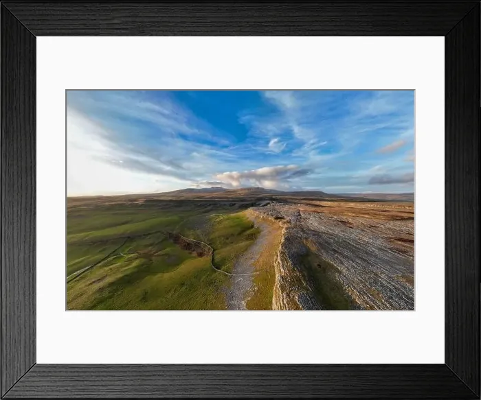 Framed Print : Limestone pavement panoramic drone aerials # of Crummock Dale near Austwick, North Yorkshire Framed Print : Limestone pavement panoramic drone aerials # of Crummock Dale near Austwick, North Yorkshire