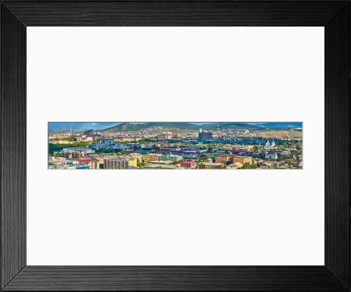 Framed Print : Ulan-Ude, Russia - July 20, 2022: Panoramic view from the height of the city in summer on a bright sunny day