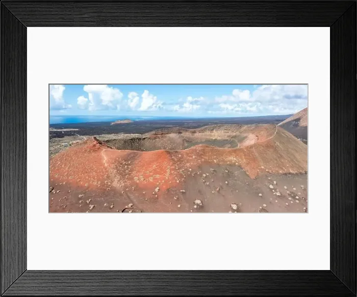 Framed Print : Volcanic crater volcanos in Timanfaya National Park on Lanzarote island travel aerial view panorama on Canary Islands