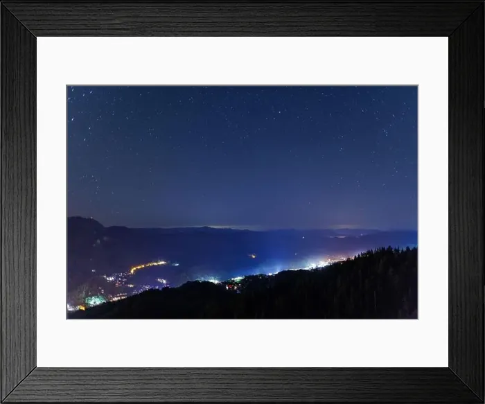 Framed Print : Night intermountain city of Smolyan with bright evening electric lights under a clear sky with bright small stars Framed Print : Night intermountain city of Smolyan with bright evening electric lights under a clear sky with bright small stars