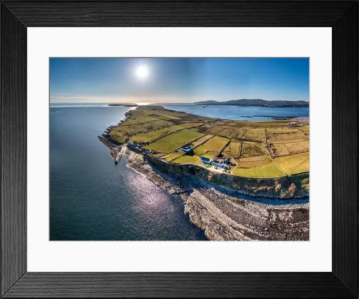 Framed Print : Aerial view of the rocky coast in front of the Ballysaggart Ringfort at St Johns Point in County Donegal - Ireland Framed Print : Aerial view of the rocky coast in front of the Ballysaggart Ringfort at St Johns Point in County Donegal - Ireland