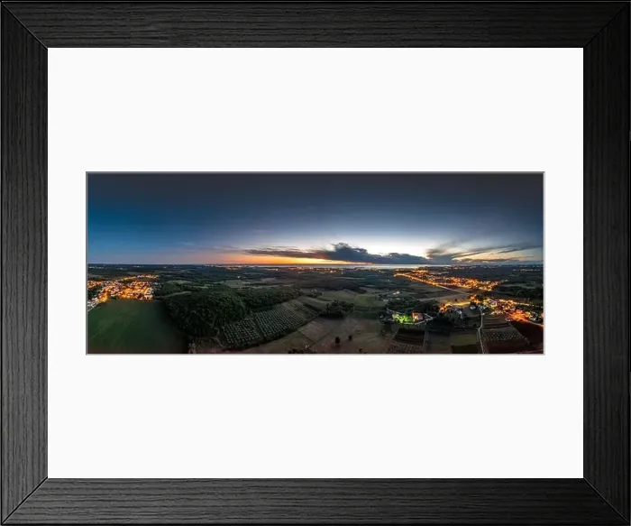 Framed Print : Drone panorama over Istrian Adriatic coast near Porec taken from high altitude in the evening at sunset Framed Print : Drone panorama over Istrian Adriatic coast near Porec taken from high altitude in the evening at sunset