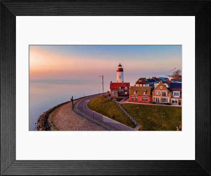 Framed Print : Drone view at Urk Flevoland Netherlands sunset at the lighthouse and harbor of Urk Holland Framed Print : Drone view at Urk Flevoland Netherlands sunset at the lighthouse and harbor of Urk Holland