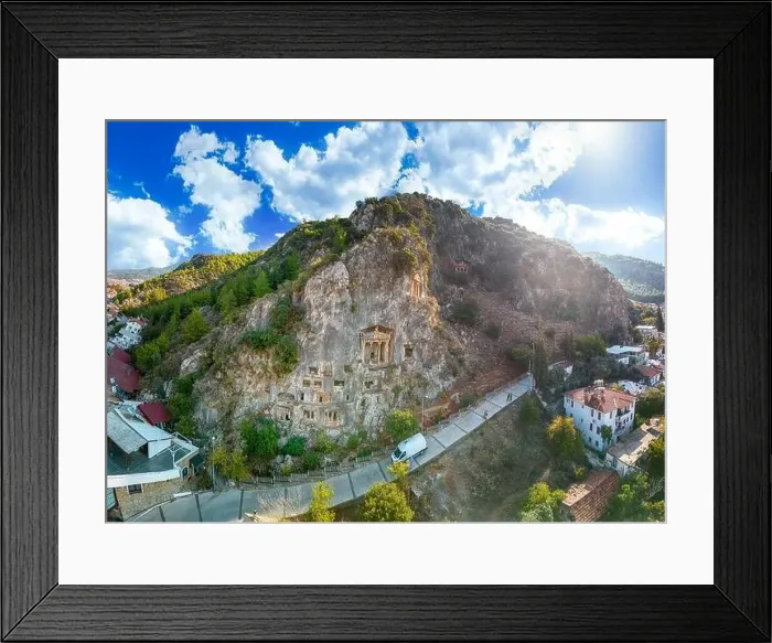 Framed Print : Drone view over Tlos ruins and tombs, an ancient Lycian city near the town of Seydikemer, Mugla, Turkey Framed Print : Drone view over Tlos ruins and tombs, an ancient Lycian city near the town of Seydikemer, Mugla, Turkey