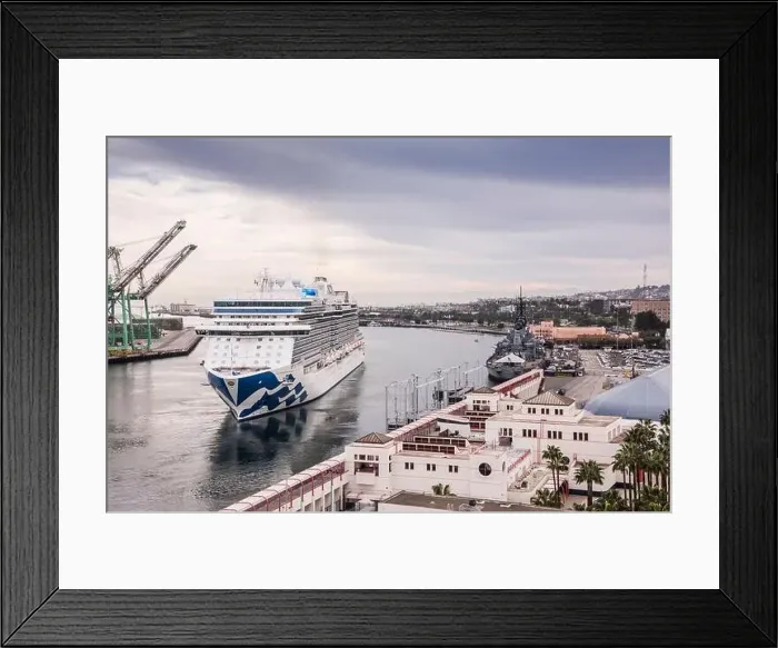 Framed Print : Cruise ship leaves the busiest container port in North America Framed Print : Cruise ship leaves the busiest container port in North America