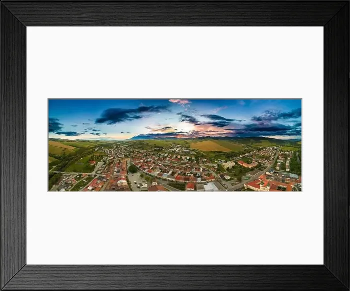 Framed Print : Aerial drone view of Podolinec, the town near Stara Lubovna, Slovakia, during sunset Framed Print : Aerial drone view of Podolinec, the town near Stara Lubovna, Slovakia, during sunset