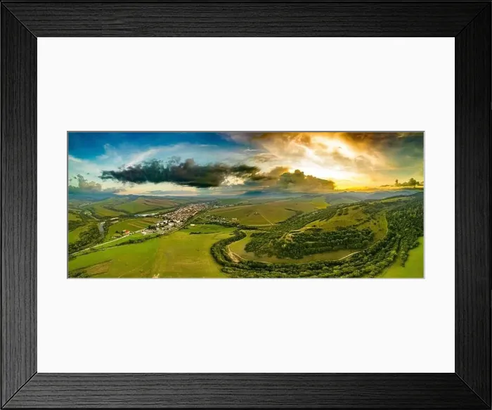 Framed Print : Aerial drone view of Podolinec, the town near Stara Lubovna, Slovakia, during sunset Framed Print : Aerial drone view of Podolinec, the town near Stara Lubovna, Slovakia, during sunset