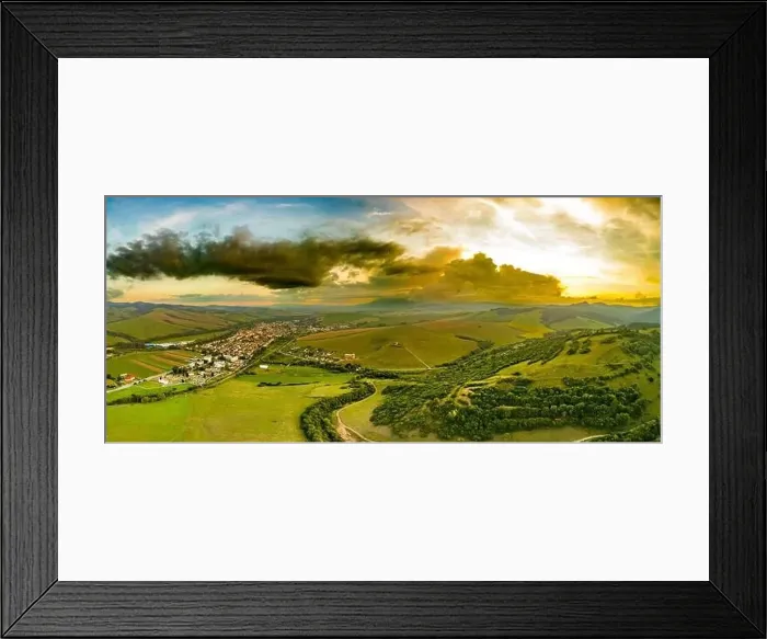 Framed Print : Aerial drone view of Podolinec, the town near Stara Lubovna, Slovakia, during sunset Framed Print : Aerial drone view of Podolinec, the town near Stara Lubovna, Slovakia, during sunset