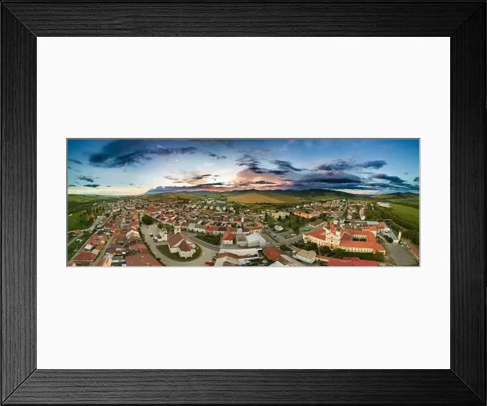 Framed Print : Aerial drone view of Podolinec, the town near Stara Lubovna, Slovakia, during sunset Framed Print : Aerial drone view of Podolinec, the town near Stara Lubovna, Slovakia, during sunset