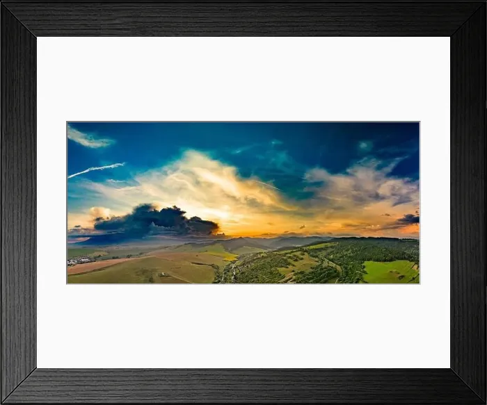 Framed Print : Aerial drone view of Podolinec, the town near Stara Lubovna, Slovakia, during sunset Framed Print : Aerial drone view of Podolinec, the town near Stara Lubovna, Slovakia, during sunset
