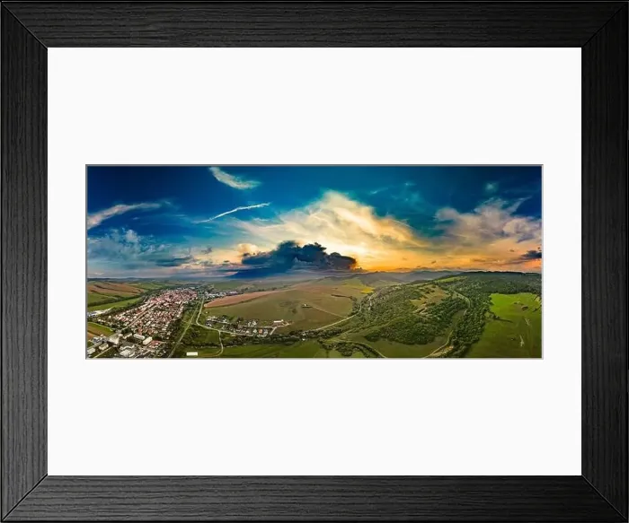 Framed Print : Aerial drone view of Podolinec, the town near Stara Lubovna, Slovakia, during sunset Framed Print : Aerial drone view of Podolinec, the town near Stara Lubovna, Slovakia, during sunset