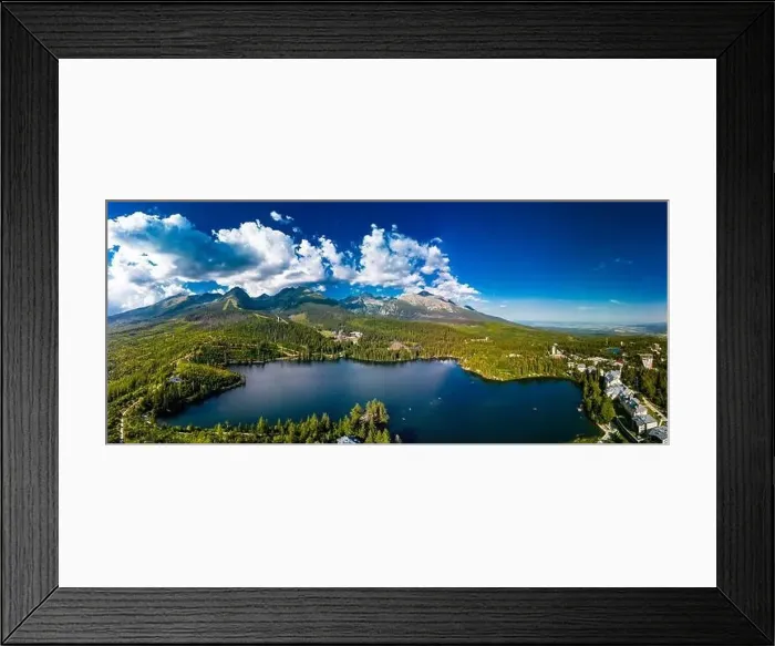 Framed Print : Aerial view of a wonderful mountain lake in National Park High Tatra, Strbske Pleso, Slovakia Framed Print : Aerial view of a wonderful mountain lake in National Park High Tatra, Strbske Pleso, Slovakia