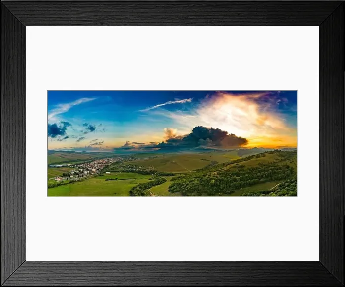 Framed Print : Aerial drone view of Podolinec, the town near Stara Lubovna, Slovakia, during sunset Framed Print : Aerial drone view of Podolinec, the town near Stara Lubovna, Slovakia, during sunset