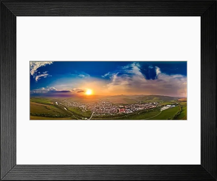 Framed Print : Aerial drone view of Podolinec, the town near Stara Lubovna, Slovakia, during sunset Framed Print : Aerial drone view of Podolinec, the town near Stara Lubovna, Slovakia, during sunset