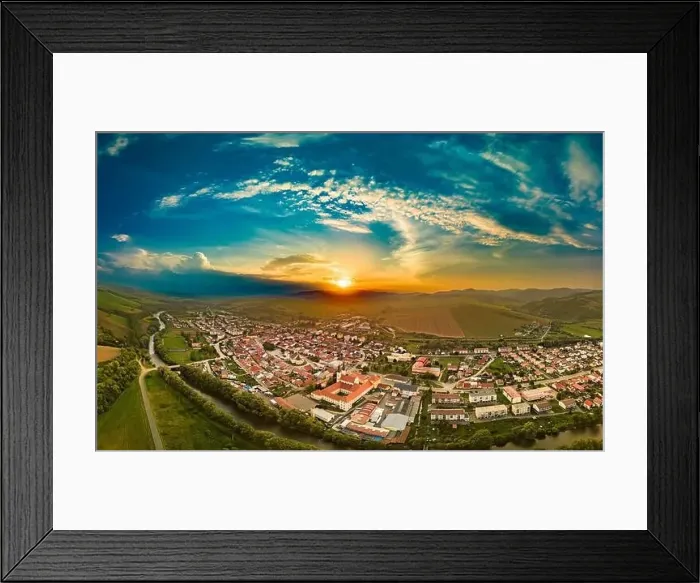 Framed Print : Aerial drone view of Podolinec, the town near Stara Lubovna, Slovakia, during sunset Framed Print : Aerial drone view of Podolinec, the town near Stara Lubovna, Slovakia, during sunset