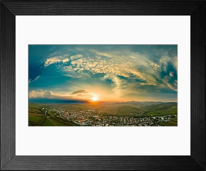 Framed Print : Aerial drone view of Podolinec, the town near Stara Lubovna, Slovakia, during sunset Framed Print : Aerial drone view of Podolinec, the town near Stara Lubovna, Slovakia, during sunset