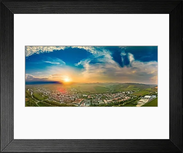 Framed Print : Aerial drone view of Podolinec, the town near Stara Lubovna, Slovakia, during sunset Framed Print : Aerial drone view of Podolinec, the town near Stara Lubovna, Slovakia, during sunset