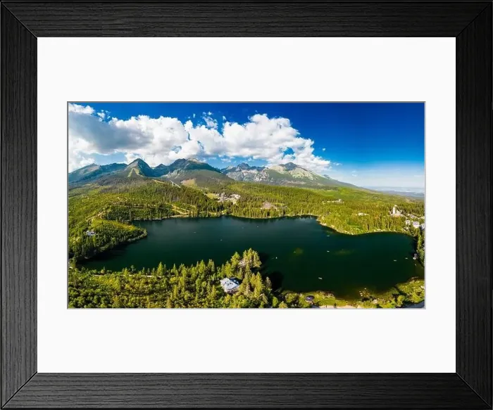 Framed Print : Aerial view of a wonderful mountain lake in National Park High Tatra, Strbske Pleso, Slovakia Framed Print : Aerial view of a wonderful mountain lake in National Park High Tatra, Strbske Pleso, Slovakia