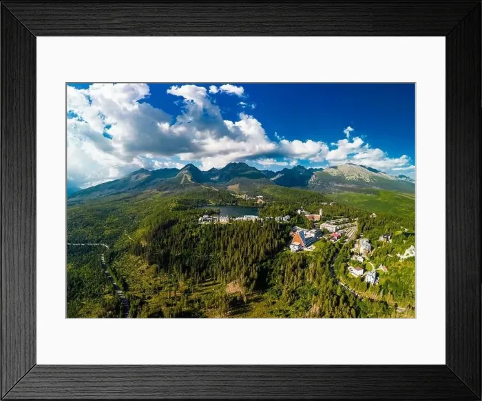Framed Print : Aerial view of a wonderful mountain lake in National Park High Tatra, Strbske Pleso, Slovakia