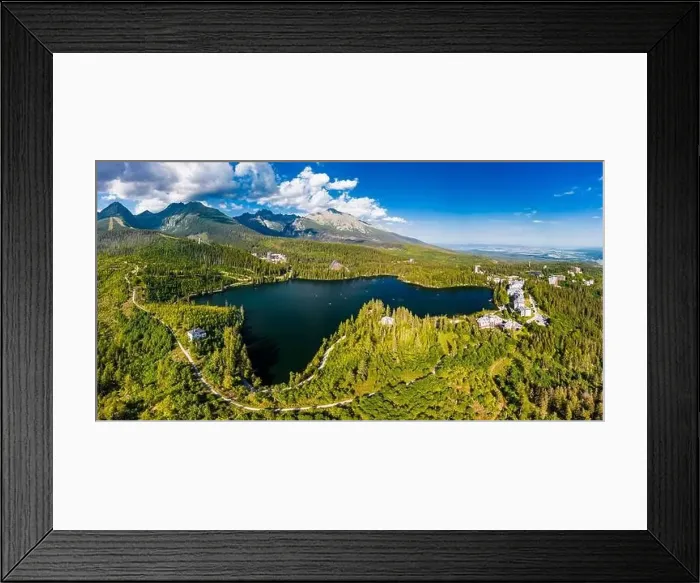 Framed Print : Aerial view of a wonderful mountain lake in National Park High Tatra, Strbske Pleso, Slovakia
