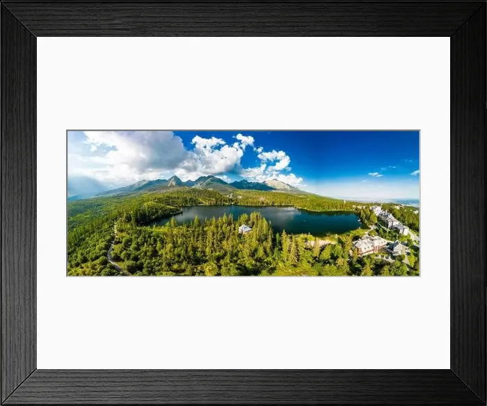 Framed Print : Aerial view of a wonderful mountain lake in National Park High Tatra, Strbske Pleso, Slovakia Framed Print : Aerial view of a wonderful mountain lake in National Park High Tatra, Strbske Pleso, Slovakia