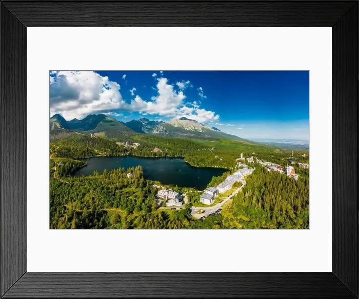 Framed Print : Aerial view of a wonderful mountain lake in National Park High Tatra, Strbske Pleso, Slovakia Framed Print : Aerial view of a wonderful mountain lake in National Park High Tatra, Strbske Pleso, Slovakia