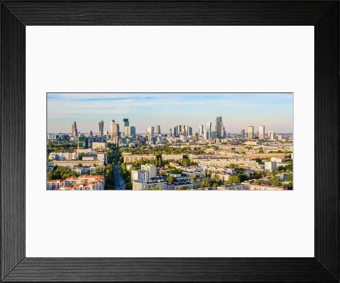 Framed Print : Warsaw skyline aerial landscape, view from Szczesliwice district at dusk
