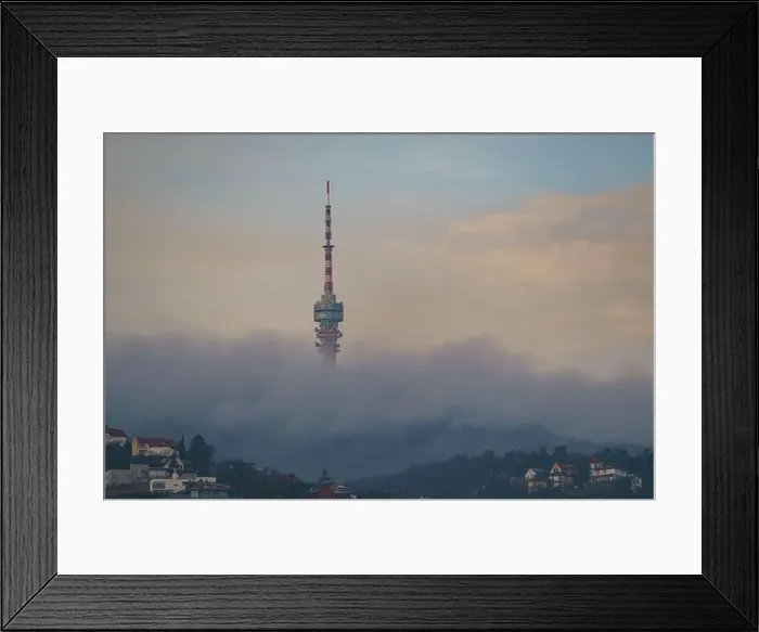 Framed Print : Tv tower in Pecs, Hungary with cloudy sky Framed Print : Tv tower in Pecs, Hungary with cloudy sky