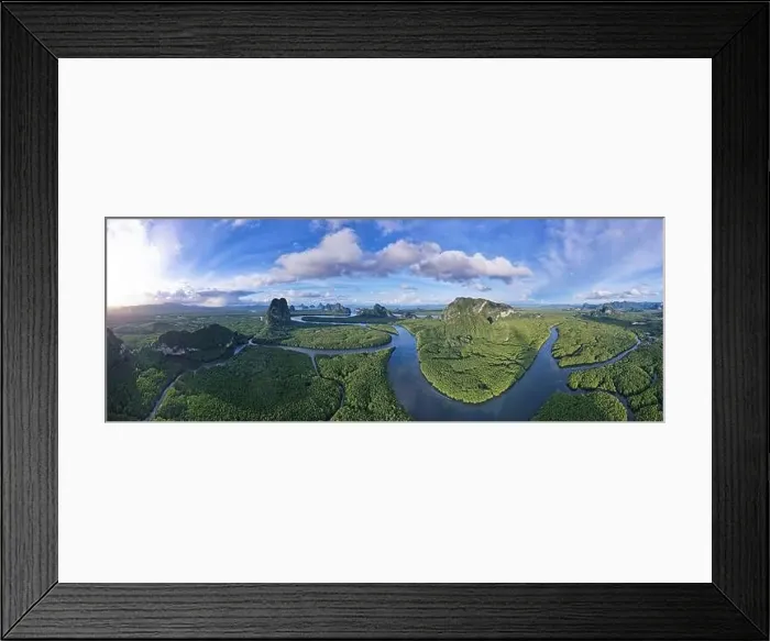 Framed Print : Aerial view panorama Drone shot of Nature landscape mountain view located in Phang-nga Thailand Framed Print : Aerial view panorama Drone shot of Nature landscape mountain view located in Phang-nga Thailand