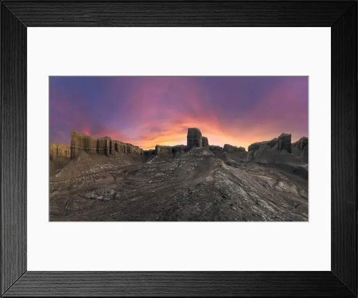 Framed Print : Scenic drone view of volcanic terrain with sandstone cliffs of various shapes against cloudy sunset sky in Hanksille Framed Print : Scenic drone view of volcanic terrain with sandstone cliffs of various shapes against cloudy sunset sky in Hanksille