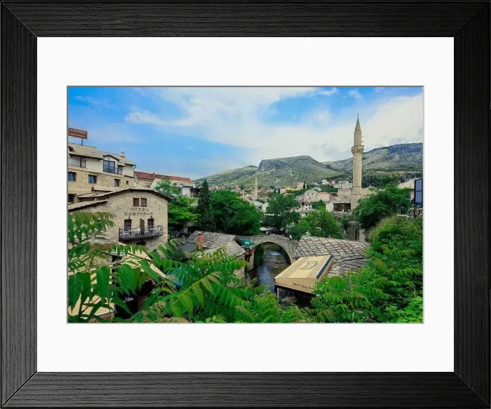 Framed Print : Panoramic View to the Spring and Green cityscape of Mostar, Bosnia and Herzegovina Framed Print : Panoramic View to the Spring and Green cityscape of Mostar, Bosnia and Herzegovina