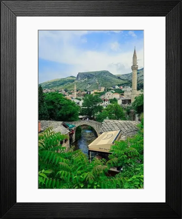Framed Print : Panoramic View to the Spring and Green cityscape of Mostar, Bosnia and Herzegovina Framed Print : Panoramic View to the Spring and Green cityscape of Mostar, Bosnia and Herzegovina