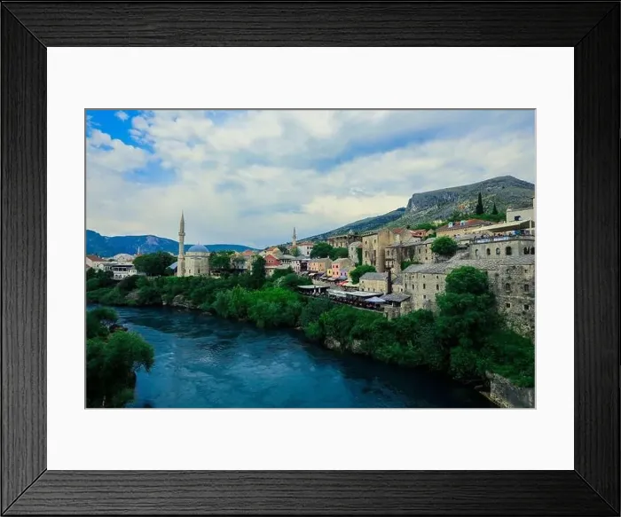 Framed Print : Panoramic View to the Spring and Green cityscape of Mostar, Bosnia and Herzegovina Framed Print : Panoramic View to the Spring and Green cityscape of Mostar, Bosnia and Herzegovina