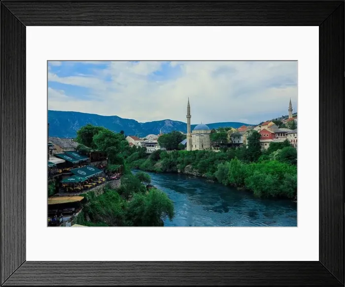 Framed Print : Panoramic View to the Spring and Green cityscape of Mostar, Bosnia and Herzegovina Framed Print : Panoramic View to the Spring and Green cityscape of Mostar, Bosnia and Herzegovina